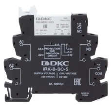 Реле интерфейсное, 1CO, коммутируемый ток 6 А, AgSnO, напряжение 230V AC/DC, винтовые клеммы