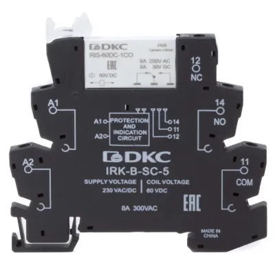 Реле интерфейсное, 1CO, коммутируемый ток 6 А, AgSnO, напряжение 230V AC/DC, винтовые клеммы