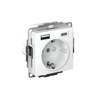 РОЗЕТКА 16А с 2 USB A+C, мех, БЕЛЫЙ