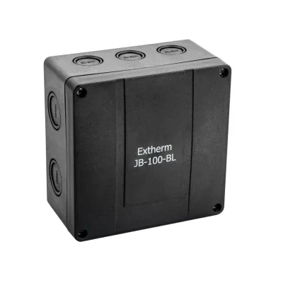 Коробка распределительная Extherm JB-100-BL       140*140*76 мм IP 66, черная, в комплекте с        клеммным рядом 10х10 кв.мм., 76А