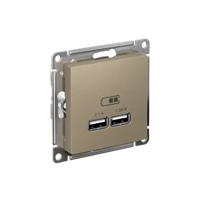 Розетка ATLASDESIGN USB 5В 1 порт x 2,1 А 2 порта х 1,05 А механизм шампань