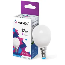 Лампа светодиодная LED 12Вт Шар 220В Е14 D45х90 6500К холодный 1070 лм