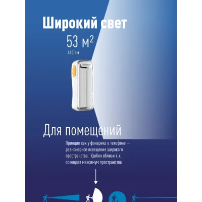 Фонарь-светильник аккумуляторный, 10W LED, аккумулятор 4V 2Ah3, 440Лм, 3 часа