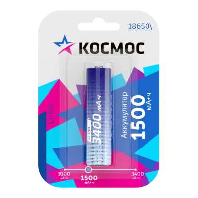 Аккумулятор 18650 Li-ion 1500 мАч без защиты 3.7В блистер 1 шт