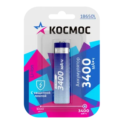 Аккумулятор 18650 Li-ion 3400 мАч с защитой 3.7В блистер 1 шт