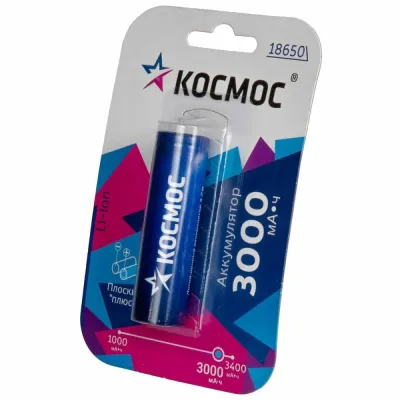 Аккумулятор 18650 Li-ion 3000 мАч без защиты с плоским контактом 3.7В блистер 1 шт