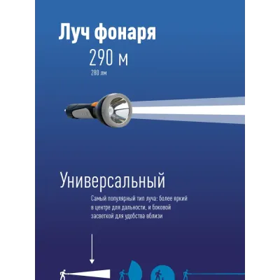 Фонарь ручной аккумуляторный, аккумулятор 4V 0,9 Ah, 280 Лм, 8 часов