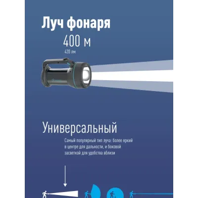 Фонарь-прожектор аккумуляторный, 7W LED, аккум. 3,7V 3,6 ah, 420Лм - 6 часов, 125м - 24 часа