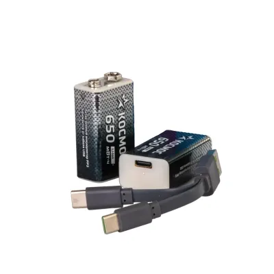 Аккумулятор 18650 Li-ion перезаряжаемый  9V Крона 500 мАч зарядка от USB Type-C с кабелем для быстрой зарядки упаковка 2 штуки