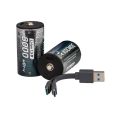 Аккумулятор 18650 Li-ion перезаряжаемый D R20 5300 мАч зарядка от USB Type-C с кабелем для быстрой зарядки блистер 2 штуки