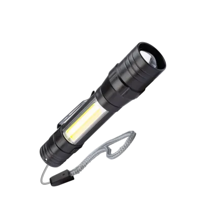 Фонарь ручной аккумуляторныйуляторный 1Вт LED+5ВтCOB линза зум Li-ion 18650 1000mAh ABS-пластик USB-шнур
