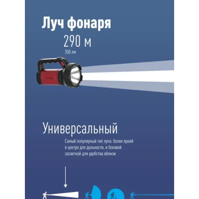 Фонарь-прожектор аккумуляторный , 5W LED, аккум. 3,7V 2,4 ah, 350Lm - 5 часов, 100m - 18 часа,