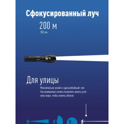 Фонарь ручной 5Вт Q5 LED, авиационный алюминий, питание 1*3.7V 18650 Li-on, 350Lm