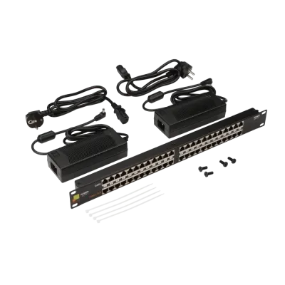 Патч-панель POE 19'' 24 порта с двумя блоками питания 48V 120W