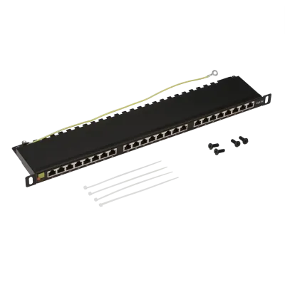 Патч-панель 19'' компактная экранированная 24 порта RJ45 кат.5E 0.5U с задним органайзером