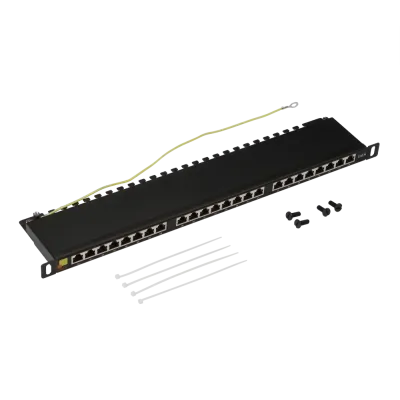Патч-панель 19'' компактная экранированная 24 порта RJ45 кат.6 0.5U с задним органайзером