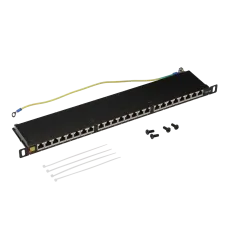 Патч-панель 19'' компактная экранированная 24 порта RJ45 кат.6A 0.5U с задним органайзером