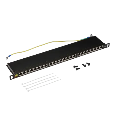 Патч-панель 19'' компактная экранированная 24 порта RJ45 кат.6A 0.5U с задним органайзером