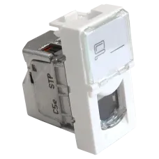 Вставка 22.5x45 (аналог Mosaic), RJ-45 STP, кат.5e, со шторкой и увеличенным окном маркировки, белая