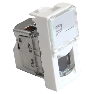 Вставка 22.5x45 (аналог Mosaic), RJ-45 STP, кат.5e, со шторкой и увеличенным окном маркировки, белая