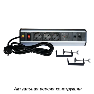 Блок розеток настольный 1Ф 16A 3xSchuko+2USB+2xRJ45 2м