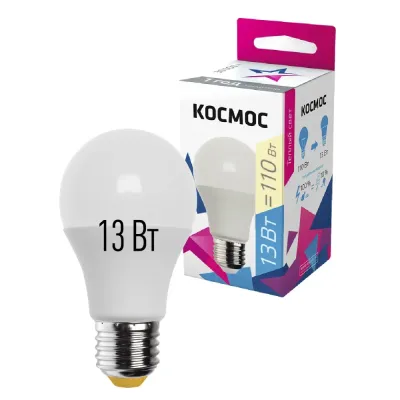 Лампа светодиодная LED 13Вт 220В Е27 D60х108 3000 теплый А60