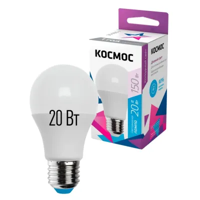 Лампа светодиодная LED 20Вт 220В Е27 D60х118 6500К холодный A60