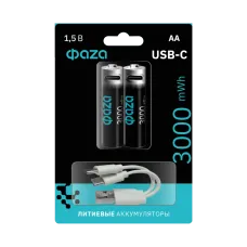 Аккумулятор литиевый с USB разъемом тип АА 3000mWh-B2