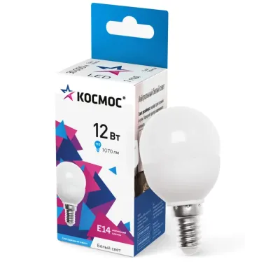 Лампа светодиодная LED 12Вт Шар 220В Е14 D45х90 4500К белый 1070 лм