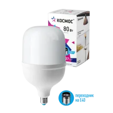 Лампа светодиодная LED 80Вт 220В E27 D140х252 6500К дневной 6900 лм (в комплекте переходник на 40 цоколь)