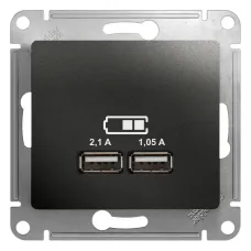Розетка GLOSSA USB A+A 5В/2100мА 2х5В/1050мА механизм антрацит