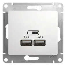 GLOSSA USB РОЗЕТКА, 5В/2100мА, 2х5В/1050мА, механизм, БЕЛЫЙ