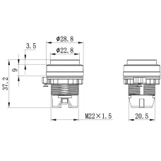 Головка кнопки выпуклая прозрачная с фиксацией, красная