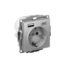 ATLASDESIGN РОЗЕТКА 16А c 2 USB A+C, 5В/2,4А/3,0А, 2х5В/1,5А, механизм, АЛЮМИНИЙ