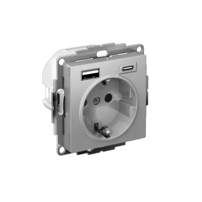 ATLASDESIGN РОЗЕТКА 16А c 2 USB A+C, 5В/2,4А/3,0А, 2х5В/1,5А, механизм, АЛЮМИНИЙ
