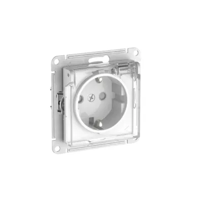 ATLASDESIGN AQUA РОЗЕТКА с заземлением со шторками с прозрачной крышкой ,16А, IP44, быстрозажимные клеммы,БЕЛЫЙ