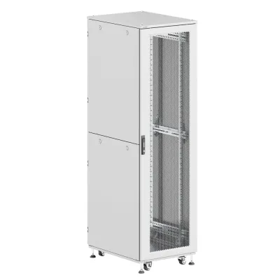 Шкаф напольный разобранный 19'' IT-CQE-N 42U 600x600 мм, крыша с вырубкой, дверь перф. и перф., двойные боковые панели, серый RAL7035