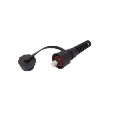 Коннектор индустриальный RJ45/8P8C, Кат.6a (Класс Ea), 500МГц, покрытие 50мкд, экранированный, IP67, для одножильной витой пары, с защитной крышкой, черн