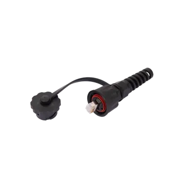 Коннектор индустриальный RJ45/8P8C, Кат.6a (Класс Ea), 500МГц, покрытие 50мкд, экранированный, IP67, для одножильной витой пары, с защитной крышкой, черн