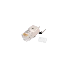 Коннектор RJ45/8P8C под витую пару, Кат.6a(Класс Ea), 500МГц, покрытие 50мкд, универсальные ножи, экранированный, со вставкой, с хвостовиком, круглый в