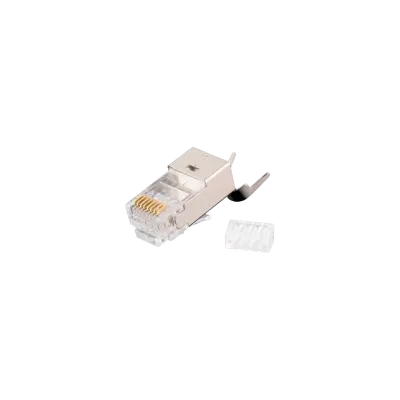 Коннектор RJ45/8P8C под витую пару, Кат.6a(Класс Ea), 500МГц, покрытие 50мкд, универсальные ножи, экранированный, со вставкой, с хвостовиком, круглый в