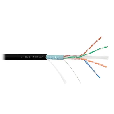 Витая пара F/UTP 4 пары Кат 6a solid BC AWG23 (0.57мм) IN LSZH нг(А)-HF черный 500м