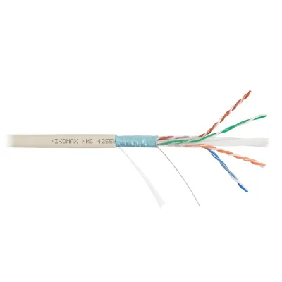 Витая пара F/UTP 4 пары Кат 6a solid BC AWG23 (0.57мм) IN нг(А)-LSLTx светло-серый 500м