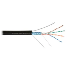 Витая пара F/UTP 4 пары Кат 5e solid BC AWG24 (0.51мм) OUT PE с многожильным тросом (1 25мм) черный 500м