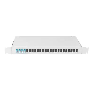 Оптический кросс 19'' Essential Line, 1U, укомплектованный на 8 портов LC/UPC (4 двойных LC/UPC адаптера), SM 9/125 OS2, стальной, серый, в комплекте: адаптеры, монт