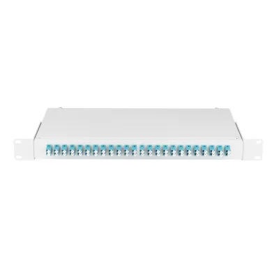 Оптический кросс 19'' Essential Line, 1U, укомплектованный на 48 портов LC/UPC (24 двойных LC/UPC адаптера), SM 9/125 OS2, стальной, серый, в комплекте: адаптеры, мон