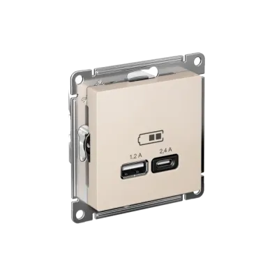 РОЗЕТКА USB ATLASDESIGN A+С, 5В/2,4А, 2х5В/1,2А, механизм, БЕЖЕВЫЙ