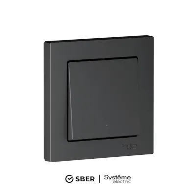 ATLASDESIGN SMART 1-кл. ВЫКЛЮЧАТЕЛЬ с подсв., Zigbee, сх.1, L+N, 10А, мех., КАРБОН