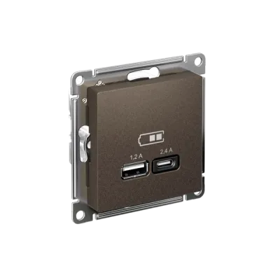 РОЗЕТКА USB ATLASDESIGN A+С, 5В/2,4А, 2х5В/1,2А, механизм, МОККО