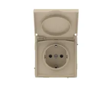 Розетка силовая, 2P+E, с з/ш, с крышкой, IP44, KANT, ванильный марципан